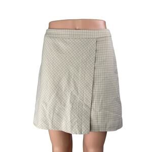 Mixxo Women's Cream High Waist Checkered Zip Back Twill Mini Wrap Skirt Size 26